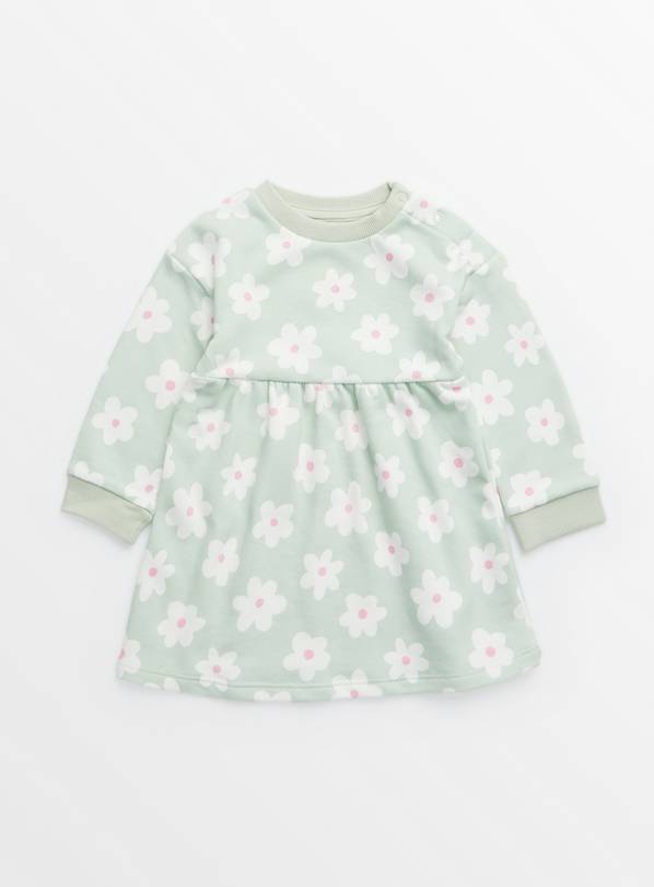 Pastel Green Floral Sweatshirt Dress 6-9 months